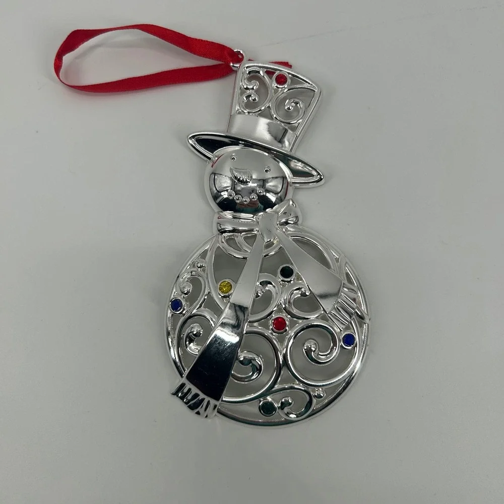 Lenox 2 Bejeweled Silver plated Christmas ornaments snowman‎ and snowflake